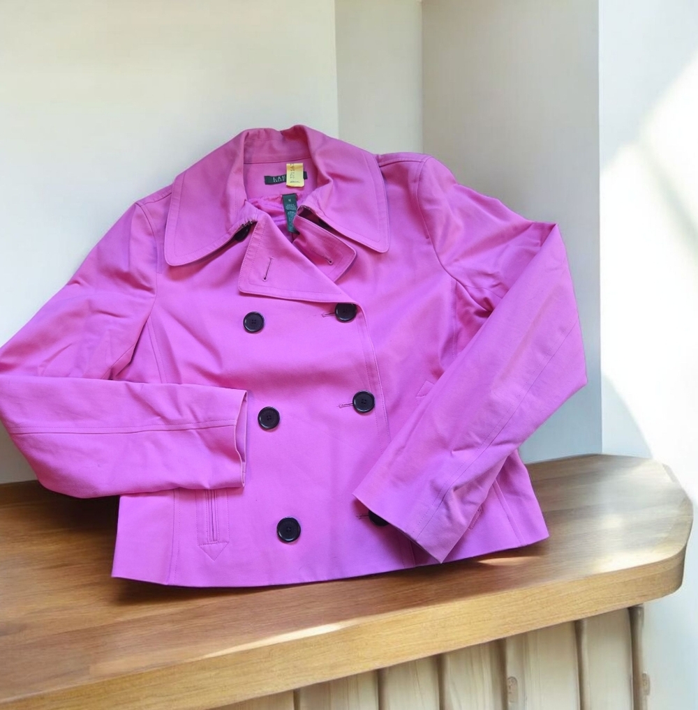 Ralph Lauren Double-Breasted Cropped Jacket, SIZE M, Color Peony-pink